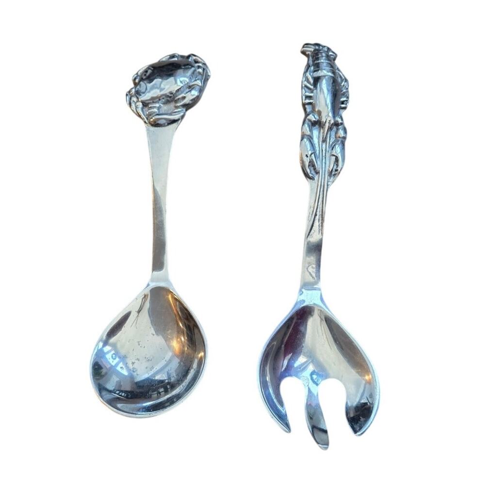Vintage Mariposa Handcrafted Aluminum Serving Set Spoons Coastal Tableware